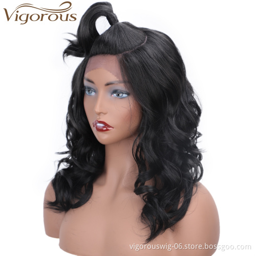 Vigorous Afro Curly Hair Wigs Synthetic Black Lace Front Wigs Long Wavy Heat Resistant Fiber Hair Wigs for Black Women